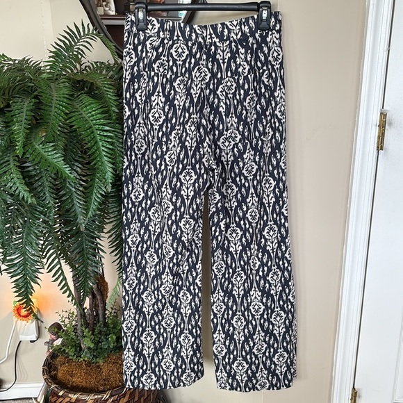 Zara Ava Pants Navy Cream Graphic Print Tribal Pattern Button Fly Boho Trousers - Picture 9 of 13